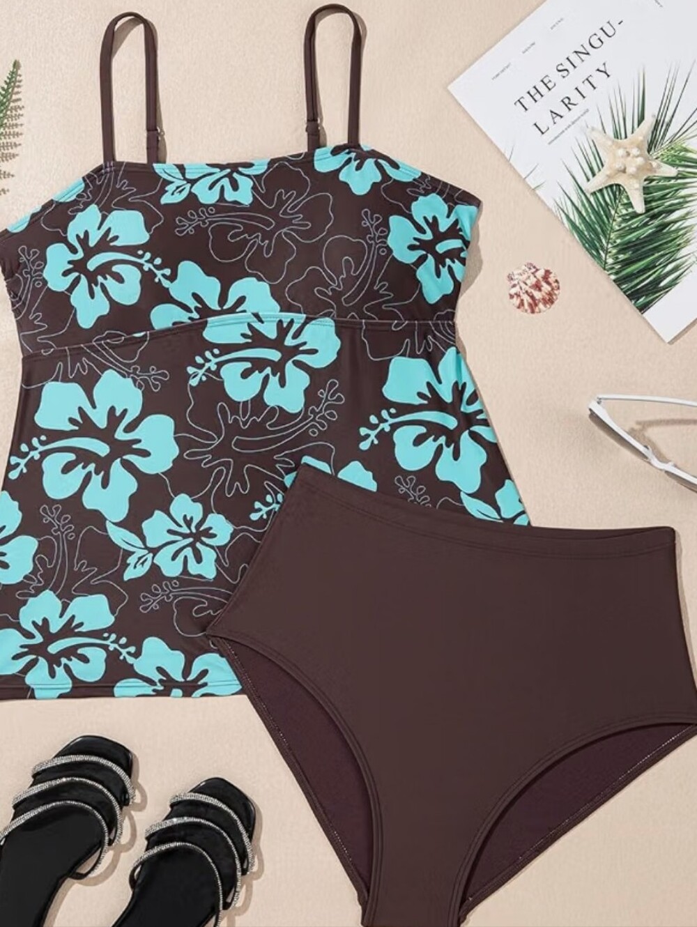NWT Women's Brown & Turquoise Floral Tankini Set
